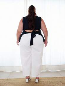 Pretty and Ole Pantalons blancs décontractés grande taille pour femmes, à la mode pour l'été - Blanc - Voir 2