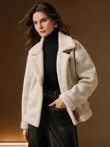 Anewsta 女士时尚宽松外套，秋冬款 - 白色 - 查看 9