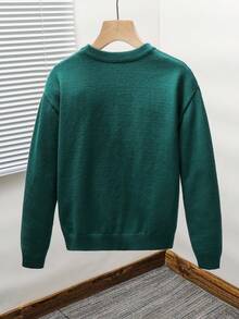 SHEIN 男童圆领修身宽松毛衣，秋冬季，圣诞绿 - 墨綠色 - 查看 2