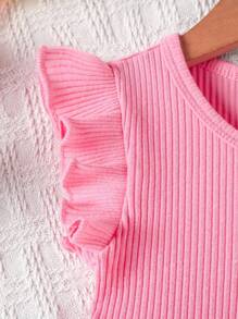 SHEIN Young Girl Butterfly & Plant Print Belted Dress