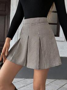 Pariaura Black & White Plaid Pleated Zipper Closure Casual Commuter Minimalist School Style Women Short Skirt, Spring/Summer Casual Outfits Spring Clothes For University - Multicolor - View 5