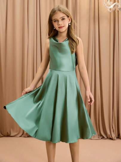 优雅绿色无袖中长连衣裙，适合少女穿着，适合晚会、婚礼、圣诞节、万圣节、毕业典礼、生日、度假等场合