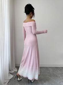 Elenzga 1 Stück Off-Shoulder gestricktes elegantes zartrosa Damen Sweaterkleid - Pink - Übersicht 2