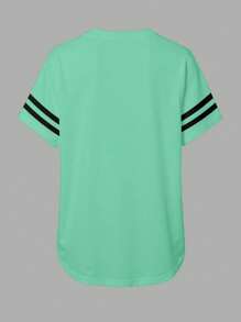 Maweii T-shirt décontracté imprimé numérique rayé pour femmes grandes tailles