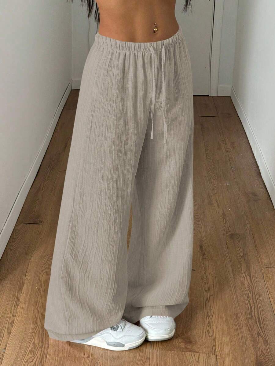SHEIN PETITE 女式夏季纹理面料直筒裤 - 灰色 - 查看 1