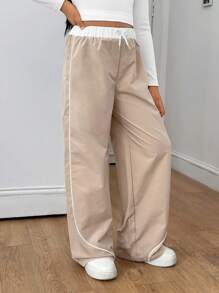 Tween Girl Casual All-Match Street Sports Versatile Black & White Contrast Trim Loose Wide Leg Pants,Holiday,Summer,Travel Fall Winter