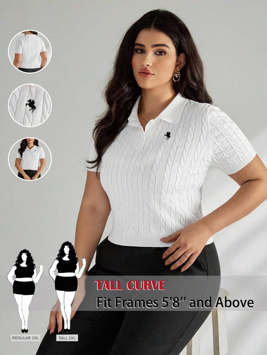 SHEIN Tall CURVE Plus Size Women Plain Knit Top, Minimalist And Fashionable Tall Curve Women Clothes Curve Plus Tops Curve Tall Curve Tops Plus Size Cable Knit Tops, Suitable For Autumn And Winter