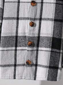 SHEIN 男童休闲格子提花连帽外套，春秋季，秋冬季 - 灰色 - 查看 6