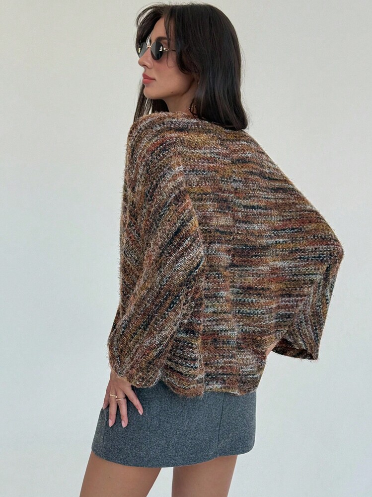 Aloruh Áo len chui đầu tay dài thắt nút sọc cổ điển dành cho nữ, mùa thu/đông - màu nâu - Xem 6