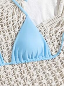 SHEIN Swim 吊脖三角杯比基尼上衣 - 淺藍色 - 查看 4