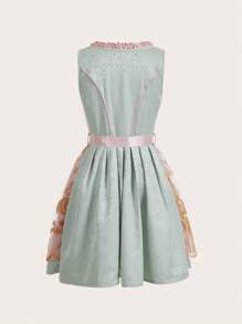 Serisse 慕尼黑啤酒节 Dirndl 女式荷叶边甜心领结刺绣网眼下摆无袖优雅迷你连衣裙，非常适合下午茶、音乐会、早午餐和慕尼黑啤酒节 - 彩色 - 查看 3