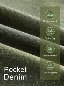 女式休闲低腰直筒可拆卸牛仔裤 - 軍綠色 - 查看 8