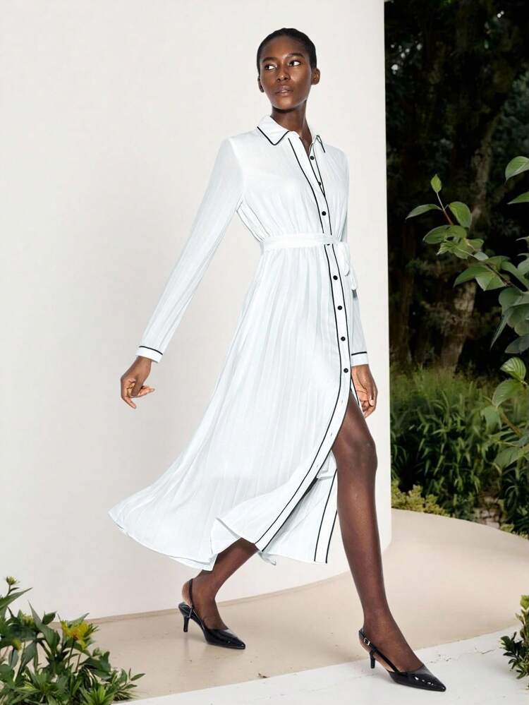 SHEIN Maija Women Single-Breasted Long Sleeve Casual Shirt Dress White Shirt Dress Pleated Shirt Dress Button Up Shirt Dress White Midi Dre Fall Women Clothesss Long Sleeve Shirt Dress Going Out Tops Fall Women Clothes Fall Outfits Women Autumn Clothes Boho Women Clothing Bohemian Clothes For Women Teacher Outfits For Women Teacher Shirts Teacher Outfits Fall Clothes For Women