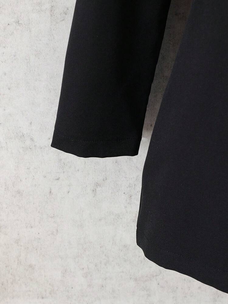 Tween Girl Dual-Breasted Lapel NeckJacket Fall Winter - Black - View 4