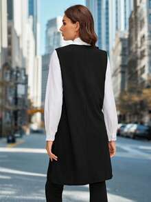 SHEIN Clasi 适合日常通勤的开襟前口袋背心外套