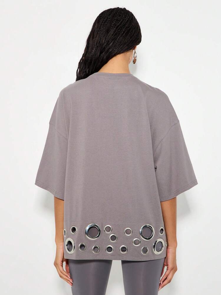 KIZN Oversized T-Shirt With Metal Eyelet Hem Detail