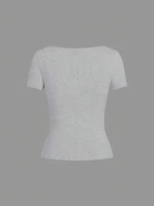 SHEIN EZwear Gói 3 áo thun cổ tròn ôm sát cơ bản dành cho nữ, nhiều màu - Nhiều màu - Xem 9