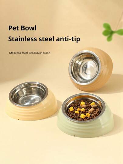 PETSIN 1 Stainless Steel Pet Bowl With A Slanted Edge, One Bowl For Two Uses, Eating And Drinking Without Delay. Pet Feeding Utensils, Cat Bowl, Dog, Feeder, Slanted Edge To Protect The Neck, Cat Food Bowl, Dog Basin, Anti-Tipping Pet Bowl