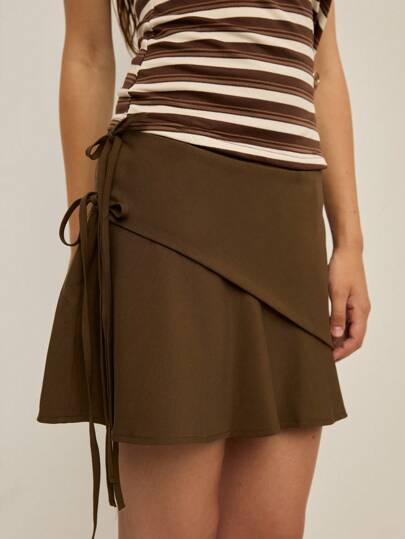 Nöista 夏季休闲纯色低腰抽绳裙