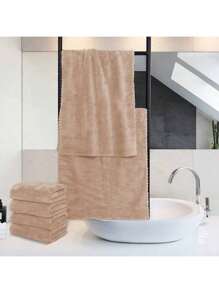 SHEIN Microfiber Coral Fleece Hand Towel Set, Super Absorbent Face Towel, Multi-Purpose Use For Drying Hair, Drying Water, Wiping Cars, Sports, Travel, Etc, Bathroom Supplies 3/6PCS - Brown - View 4
