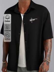 RueChic Chemise oversize pour hommes avec broderie de lettre unie