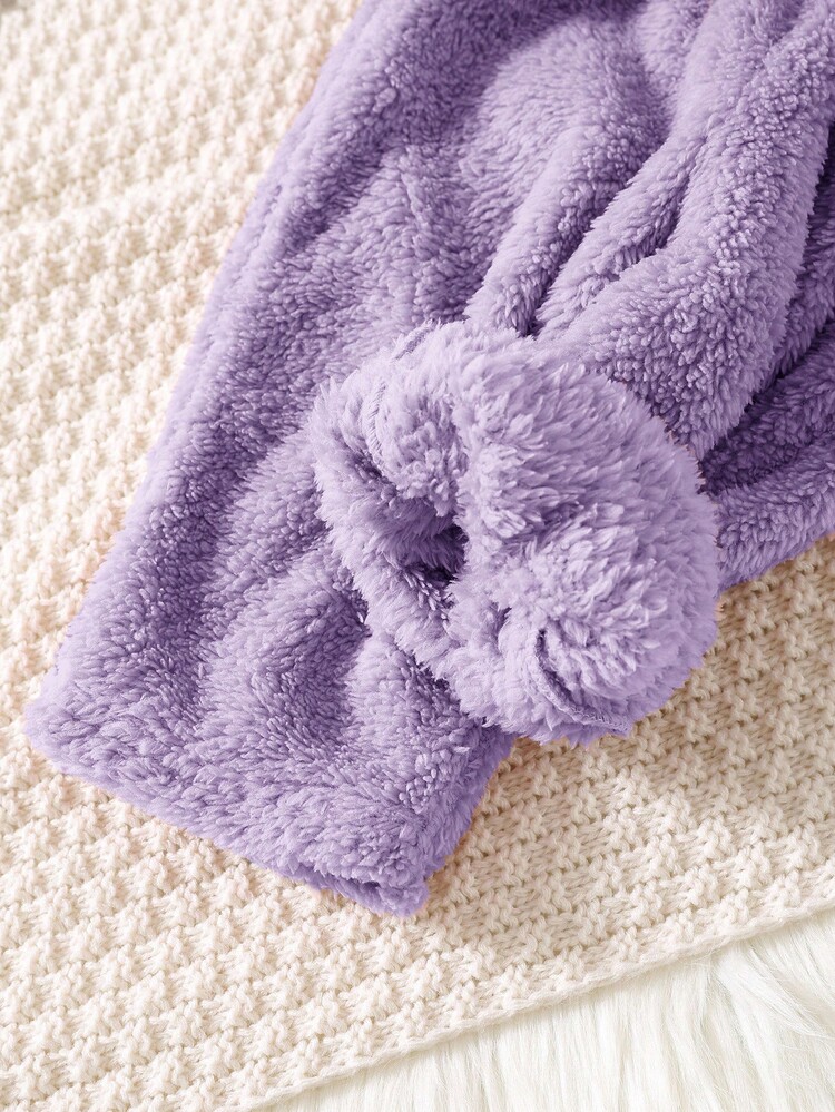 SHEIN 4pcs Baby Girl Minimalist Bow Embroidered Round Neck Long Sleeve & Pants Soft Comfortable Double-Sided Fleece Pajama Set, Autumn/Winter Fall - Multicolor - View 5