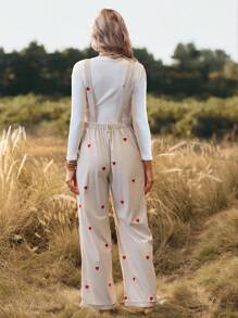 SHEIN 孕妇心形图案无袖休闲宽松直筒连体裤 - 杏色 - 查看 2