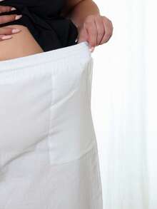 Pretty and Ole Pantalons blancs décontractés grande taille pour femmes, à la mode pour l'été - Blanc - Voir 8