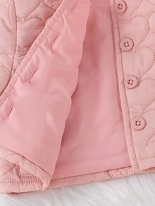 SHEIN 2pcs/Set Infant Girl Winter Fashion Cute Sweet Street Clothes, Pink Long Sleeve Padded Coat With Love Embroidery & Matching Pink Skirt With Love Embroidery, Suitable For Daily Wear And Outings