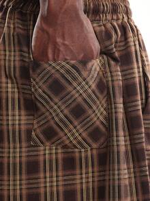 SUMWON 阔腿格子裤高腰宽松格纹裤超大冬季秋季时尚复古风格经典棕色图案 - 彩色 - 查看 8