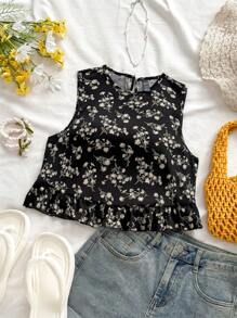 Soleia Top floral bajo con fruncido - Negro - Ver 7