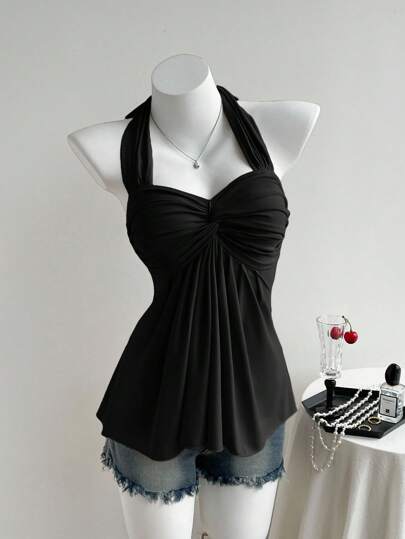 Comfortcana 加大码黑色扭纹背心细肩带休闲背心女式吊带上衣黑色吊带上衣女式正装上衣黑色派对上衣可爱黑色上衣