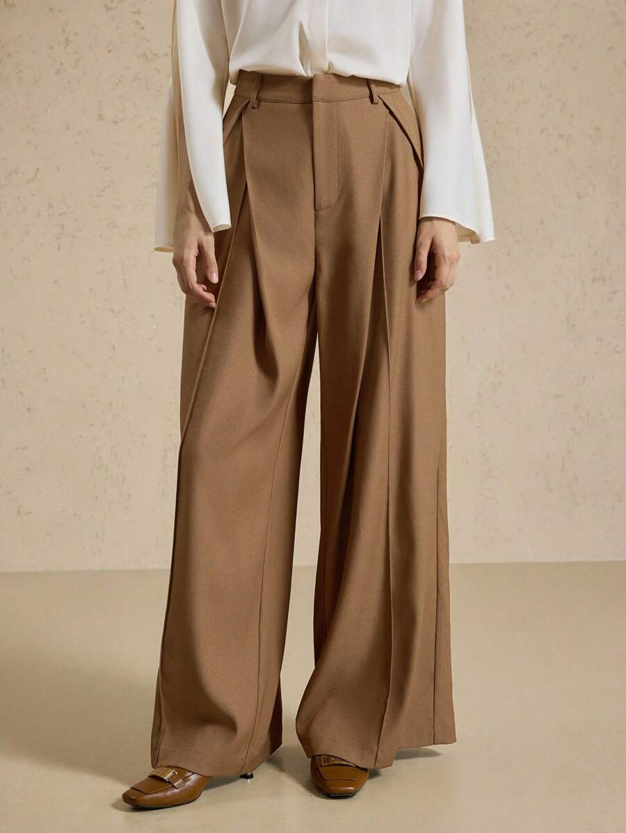 Briarwyn 女士休闲简约纯色褶皱宽松阔腿裤，百搭日常穿着，秋季服装，返校服装，复古风格女性，女士教师装，商务休闲女装工作装