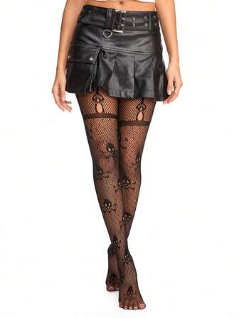 Grunge Punk 1 Stück Halloween Skelett Muster Hochelastische Sexy Strumpfhose/Leggings für Frauen