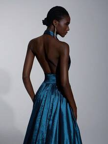 Elitara Elegant, Romantic, Minimalist, Fashionable, Dignified, Olive Green, Knitted Fabric, Halter Neck, Open Back, Extra-Large Skirt, Trailing, Fashionable, Internet Celebrity, Holiday, Vacation, Birthday Party, Wedding Event, Formal Evening Gown