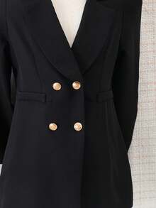 Tween Girl Dual-Breasted Lapel NeckJacket Fall Winter - Black - View 3