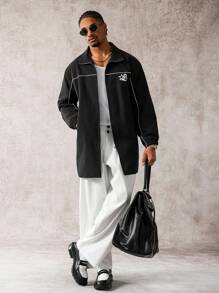 Manfinity Homme Cortavientos de hombre de media longitud con estampado de letras - Negro - Ver 4