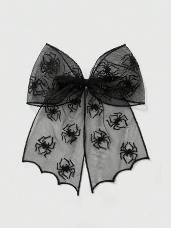Goth 1 pieza Clip decorativo para el cabello con encaje gótico, araña y lazo para mujeres, Halloween
