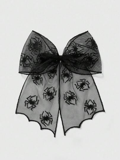 Goth مشبك شعر زخرفي من الدانتيل بشكل عنكبوت وفيونكة للنساء، للهالوين