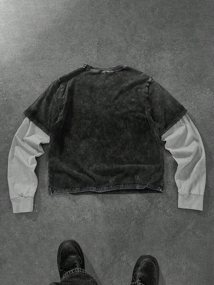 PAVTROS Manfinity Streetrush 男士卫衣，简约胸前图案贴片，圆领套头衫，运动休闲日常穿着，通勤、度假、返校季皆宜，送给男友/老公的礼物，男女皆宜，Emo风格，2000年代风格，秋季，长袖上衣 - 彩色 - 查看 2