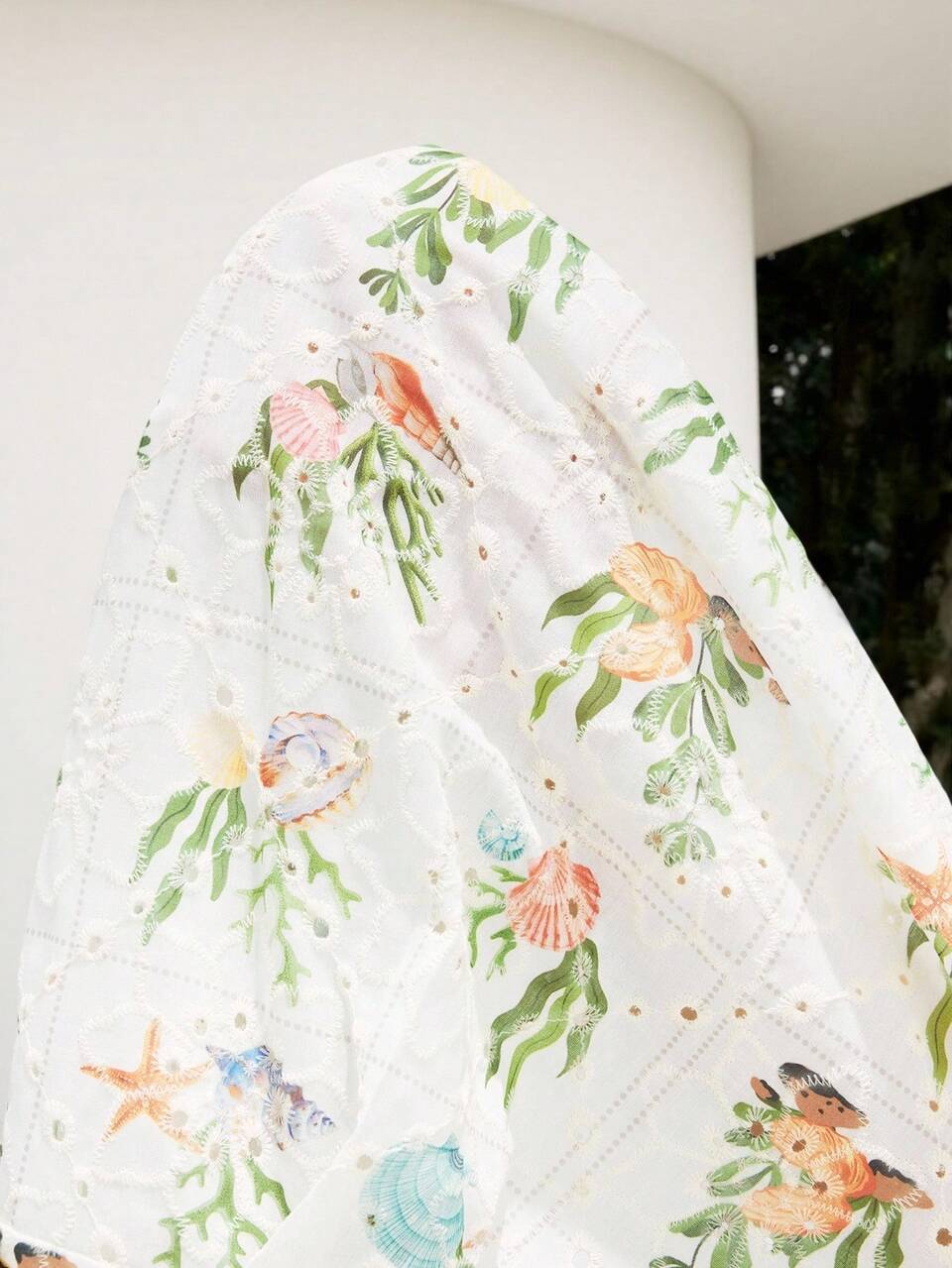 SHEIN Maija Women's Hollow Embroidered Blouse,Multicolor Allover Print Button Up Shirt,Autumn Boho Beach Vacation Holiday Tops Cute Kawaii Bohemian