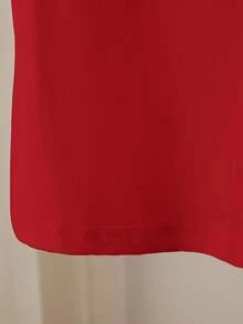 SHEIN 女士标准尺寸圆领短袖串珠心形T恤，常规肩部 - 紅色 - 查看 4