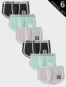 SHEIN 6pcs/Pack Men's Letter Print Contrast Trim Boxer Briefs Multipack Underwear - Multicolor - View 6