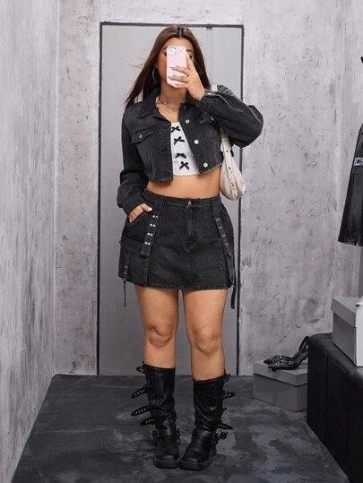 Rivivi 大码女式短款牛仔夹克