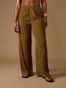 MISSGUIDED Pantalones de pierna ancha con textura, cintura elástica, ropa de playa y resort, ropa de estar en casa de vacaciones, estilo palazzo, pantalones de verano para festivales, ropa de vestir casual para vacaciones