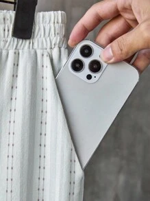 Manfinity Dauomo Men's Casual Striped Long Sleeve Pocket Shirt And Shorts Set - Apricot - View 7