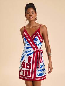 Travachic 女士度假休闲鱼和字母印花系带吊带背心连衣裙 - 彩色 - 查看 7