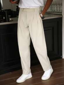 Calvornis Men's Casual Solid Color Suit Pants - Beige - View 3