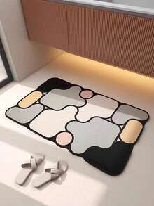 SHEIN 1 szt. Chłonna wycieraczka z geometrycznym wzorem, nowoczesny antypoślizgowy dywan chłonący wodę, mata wejściowa do wystroju domu, chłonna mata łazienkowa z żelem krzemionkowym, odpowiednia do dekoracji wnętrz