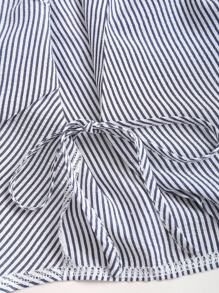 Sweetra 新款通勤百搭办公条纹蝴蝶结袖口喇叭袖女式衬衫秋季女装 - 藍白色 - 查看 4